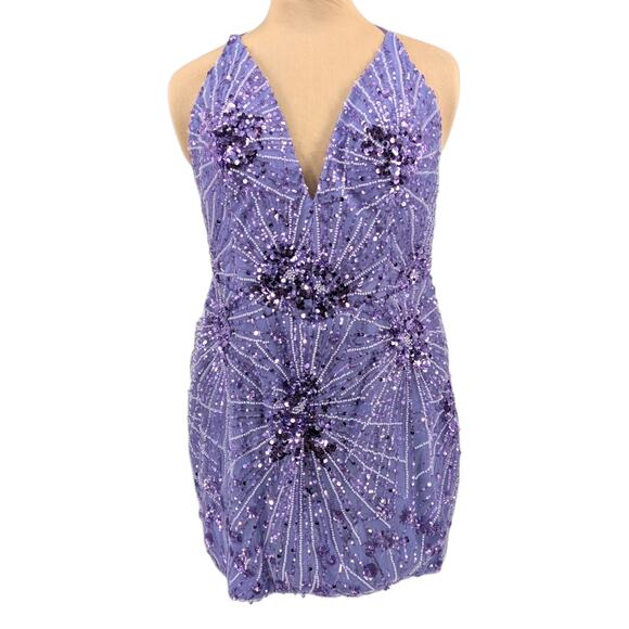 Portia & Scarlett PS23136 Purple Sequin Mini Dress Size 10 Prom Homecoming NWT - Picture 3 of 7